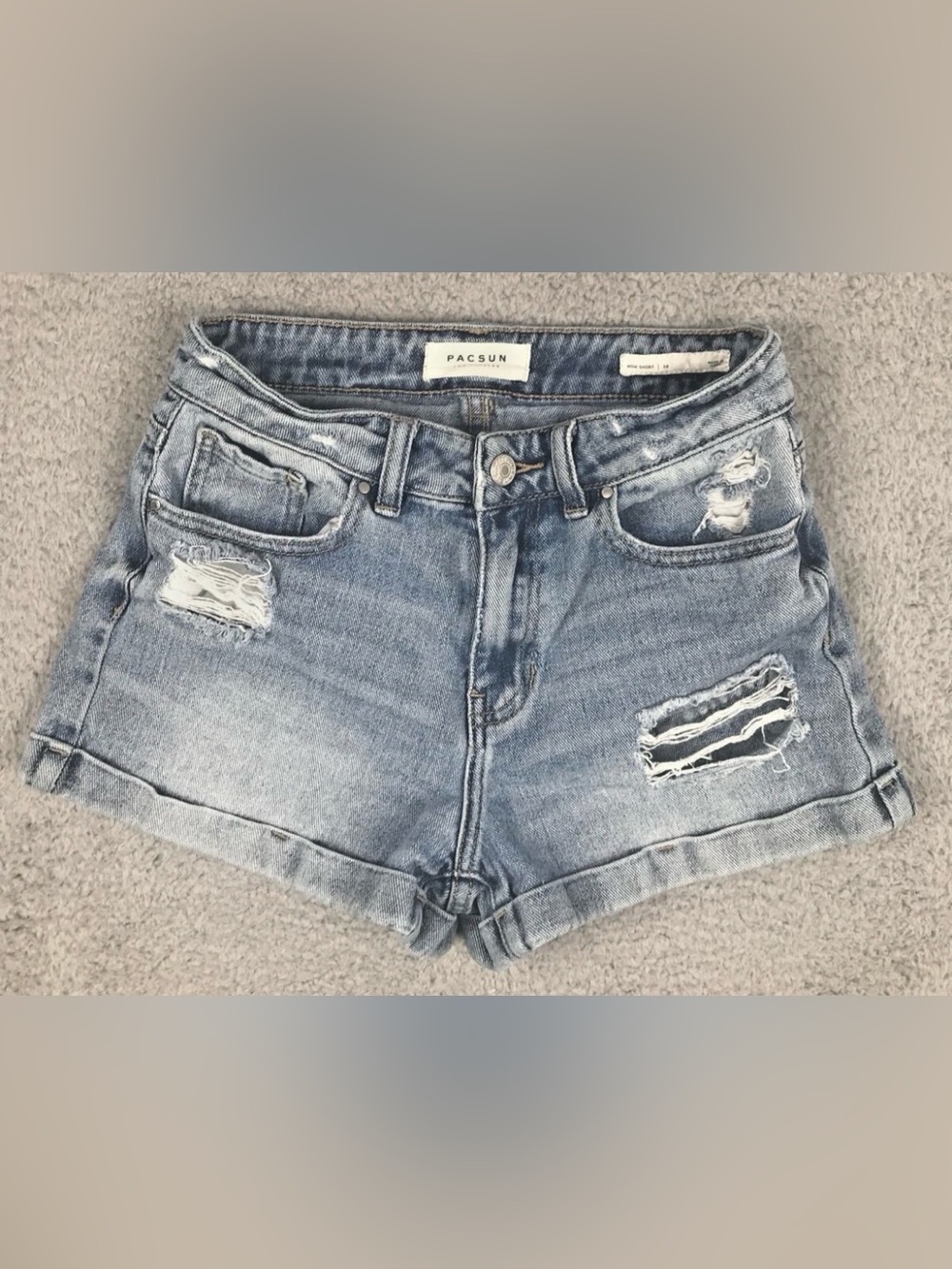 Pacsun Jean Shorts Womens Size 24 Blue Denim Mom Short Cuffed Distressed 9"